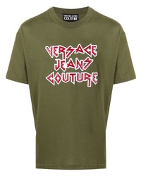olivgrünes bedrucktes T-Shirt mit einem Rundhalsausschnitt von VERSACE JEANS COUTURE