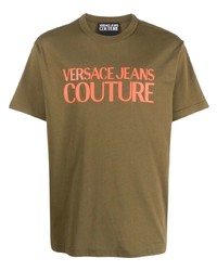 olivgrünes bedrucktes T-Shirt mit einem Rundhalsausschnitt von VERSACE JEANS COUTURE