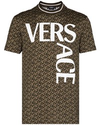 olivgrünes bedrucktes T-Shirt mit einem Rundhalsausschnitt von Versace