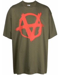 olivgrünes bedrucktes T-Shirt mit einem Rundhalsausschnitt von Vetements