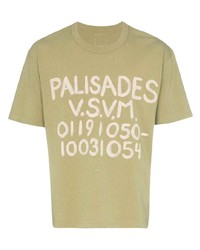 olivgrünes bedrucktes T-Shirt mit einem Rundhalsausschnitt von VISVIM