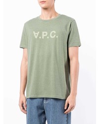 olivgrünes bedrucktes T-Shirt mit einem Rundhalsausschnitt von A.P.C.