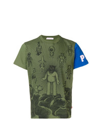 olivgrünes bedrucktes T-Shirt mit einem Rundhalsausschnitt von Walter Van Beirendonck