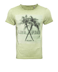olivgrünes bedrucktes T-Shirt mit einem Rundhalsausschnitt von WAY OF GLORY