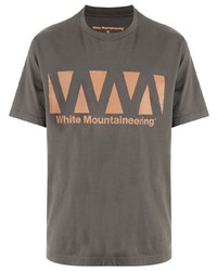 olivgrünes bedrucktes T-Shirt mit einem Rundhalsausschnitt von White Mountaineering