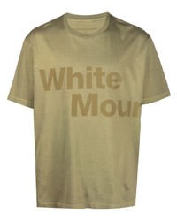 olivgrünes bedrucktes T-Shirt mit einem Rundhalsausschnitt von White Mountaineering