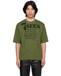 olivgrünes bedrucktes T-Shirt mit einem Rundhalsausschnitt von Youths in Balaclava