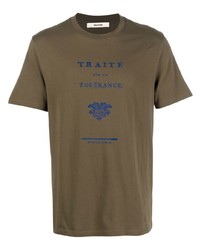 olivgrünes bedrucktes T-Shirt mit einem Rundhalsausschnitt von Zadig & Voltaire