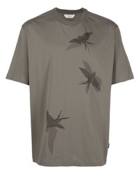 olivgrünes bedrucktes T-Shirt mit einem Rundhalsausschnitt von Zegna