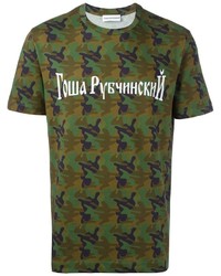 olivgrünes bedrucktes T-shirt von Gosha Rubchinskiy