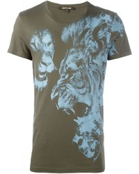 olivgrünes bedrucktes T-shirt von Roberto Cavalli