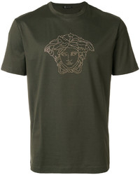 olivgrünes bedrucktes T-shirt von Versace
