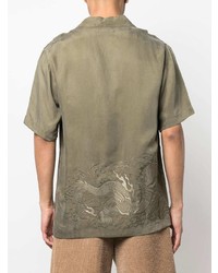 olivgrünes besticktes Kurzarmhemd von Maharishi