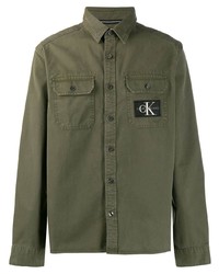olivgrünes besticktes Langarmhemd von Calvin Klein Jeans
