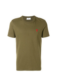 olivgrünes besticktes T-Shirt mit einem Rundhalsausschnitt