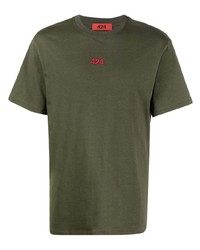 olivgrünes besticktes T-Shirt mit einem Rundhalsausschnitt von 424