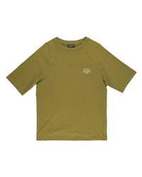 olivgrünes besticktes T-Shirt mit einem Rundhalsausschnitt von A.P.C.