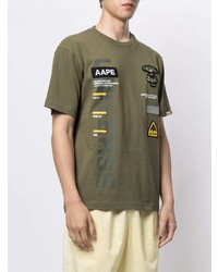 olivgrünes besticktes T-Shirt mit einem Rundhalsausschnitt von AAPE BY A BATHING APE