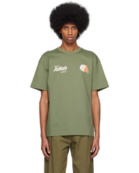 olivgrünes besticktes T-Shirt mit einem Rundhalsausschnitt von Adish