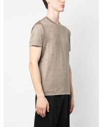 olivgrünes besticktes T-Shirt mit einem Rundhalsausschnitt von Emporio Armani