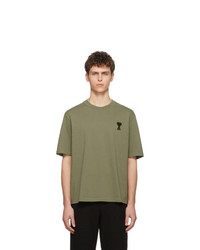 olivgrünes besticktes T-Shirt mit einem Rundhalsausschnitt von AMI Alexandre Mattiussi
