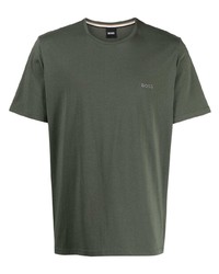 olivgrünes besticktes T-Shirt mit einem Rundhalsausschnitt von BOSS
