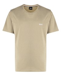 olivgrünes besticktes T-Shirt mit einem Rundhalsausschnitt von BOSS