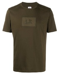 olivgrünes besticktes T-Shirt mit einem Rundhalsausschnitt von C.P. Company