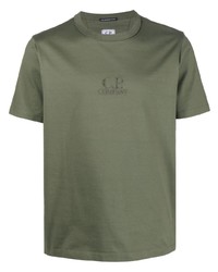 olivgrünes besticktes T-Shirt mit einem Rundhalsausschnitt von C.P. Company