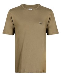 olivgrünes besticktes T-Shirt mit einem Rundhalsausschnitt von C.P. Company