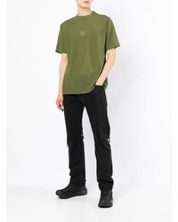 olivgrünes besticktes T-Shirt mit einem Rundhalsausschnitt von Stone Island