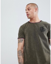 olivgrünes besticktes T-Shirt mit einem Rundhalsausschnitt von DFND
