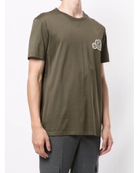 olivgrünes besticktes T-Shirt mit einem Rundhalsausschnitt von Moncler