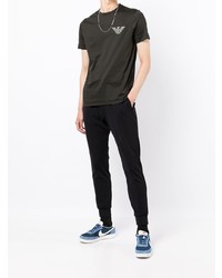 olivgrünes besticktes T-Shirt mit einem Rundhalsausschnitt von Emporio Armani