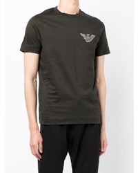 olivgrünes besticktes T-Shirt mit einem Rundhalsausschnitt von Emporio Armani