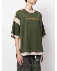 olivgrünes besticktes T-Shirt mit einem Rundhalsausschnitt von Mastermind World