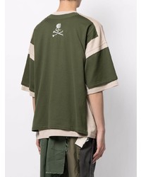 olivgrünes besticktes T-Shirt mit einem Rundhalsausschnitt von Mastermind World