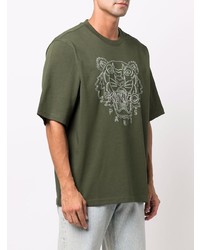 olivgrünes besticktes T-Shirt mit einem Rundhalsausschnitt von Kenzo