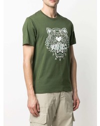 olivgrünes besticktes T-Shirt mit einem Rundhalsausschnitt von Kenzo