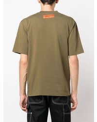 olivgrünes besticktes T-Shirt mit einem Rundhalsausschnitt von Heron Preston