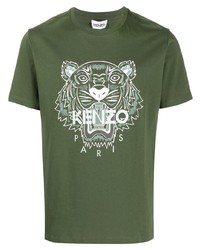 olivgrünes besticktes T-Shirt mit einem Rundhalsausschnitt von Kenzo