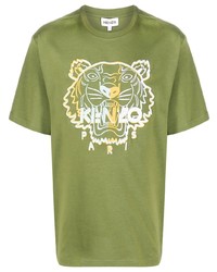 olivgrünes besticktes T-Shirt mit einem Rundhalsausschnitt von Kenzo