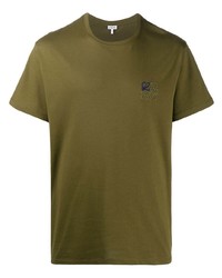 olivgrünes besticktes T-Shirt mit einem Rundhalsausschnitt von Loewe