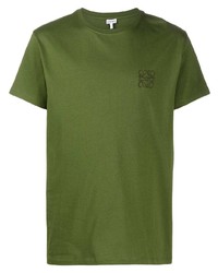 olivgrünes besticktes T-Shirt mit einem Rundhalsausschnitt von Loewe