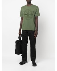 olivgrünes besticktes T-Shirt mit einem Rundhalsausschnitt von Stone Island