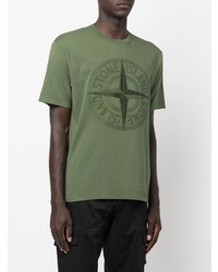 olivgrünes besticktes T-Shirt mit einem Rundhalsausschnitt von Stone Island