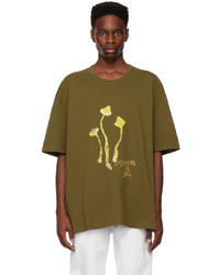 olivgrünes besticktes T-Shirt mit einem Rundhalsausschnitt von Maison Margiela