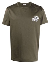 olivgrünes besticktes T-Shirt mit einem Rundhalsausschnitt von Moncler