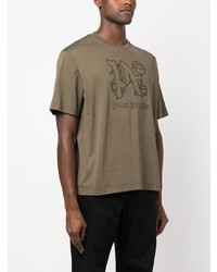 olivgrünes besticktes T-Shirt mit einem Rundhalsausschnitt von Palm Angels