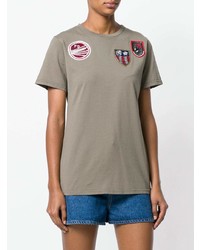 olivgrünes besticktes T-Shirt mit einem Rundhalsausschnitt von Mr & Mrs Italy